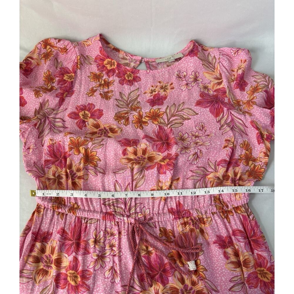 LOFT Pink Floral‎ Dress Large Boho Romantic Cottagecore Tassel Waist Mini - Picture 7 of 13